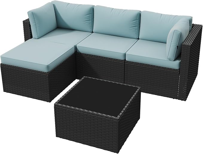 Aoxun Outdoor Patio Furniture Set, 5-Pieces All-Weather Rattan Sectional Sofa - Image 9