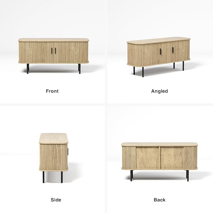 47''W Natural Storage Cabinet, Media Console, Tambour TV Stand; Sliding Door - Image 3