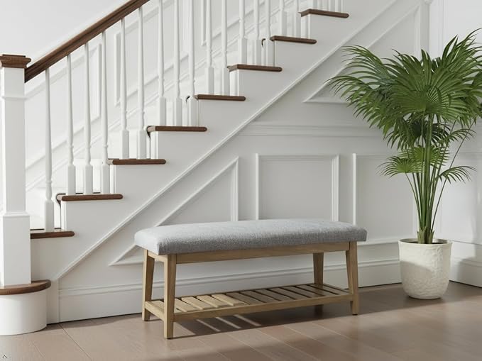 Zihanhome Entryway Bench, Chenille Upholstered Shoe Benches - Image 9
