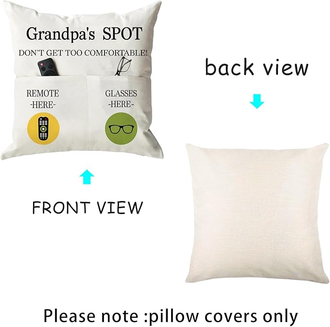 ONFAON Grandpa Gifts, Grandpa's Spot Throw Pillow Covers 18x18 Inch - Image 4