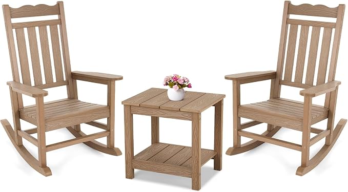 Stoog 3-Piece Patio Bistro Set, All-Weather Rocking Chairs Set of 2 by Stoog
