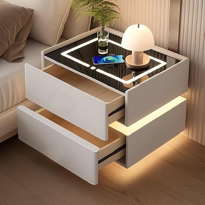 Smart Nightstand with Wireless Charging, LED Nightstand, Night Table Bedside by QHRAY