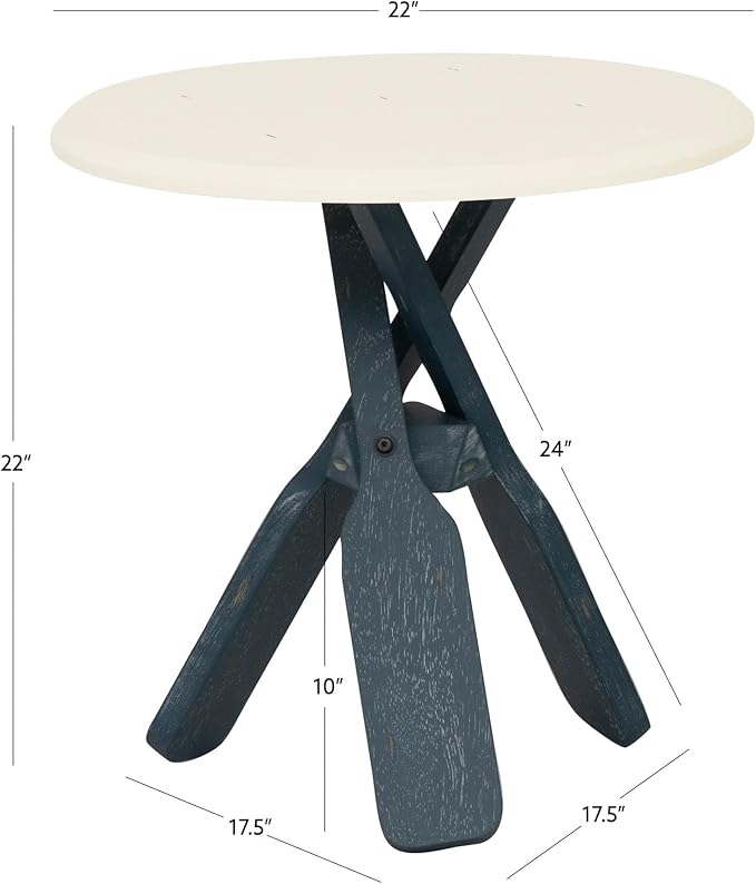 Linon Opal Distressed Wood Coastal Canoe Paddle Side Table in Blue/Cream - Image 3