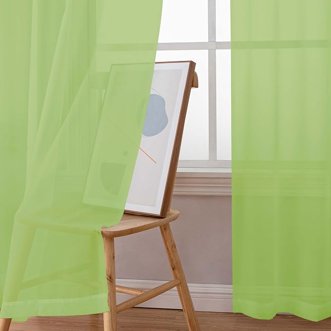 Chyhomenyc Lime Sheer Curtains 45 Inch Long 2 Panels, Light Filtering Short - Image 6