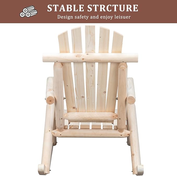Outvita Wooden Rocking Chair Set of 2, Fir Log Adirondack Rocker, Outdoor Wood - Image 7