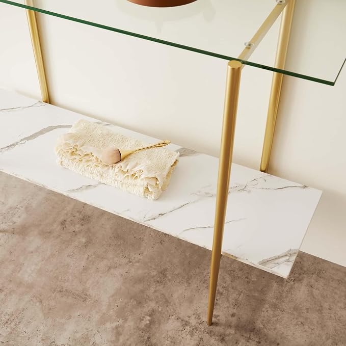 LumFurn Glass Console Table for Living Room, Foyer & Entrance, 2-Tiers - Image 9