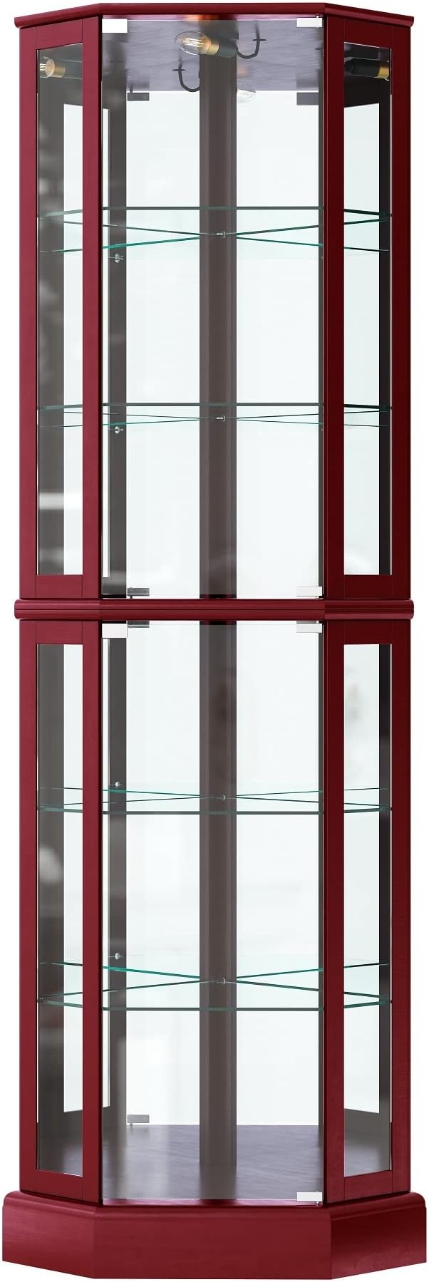 BELLEZE Lighted Corner Display Curio Cabinet Wooden Curved Shelving Unit - Image 6