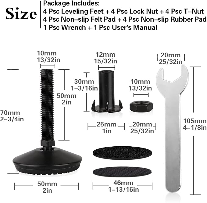 4 Set M10 Swivel Adjustable Leveling Feet, Heavy Duty Height Adjuster Furniture - Image 2