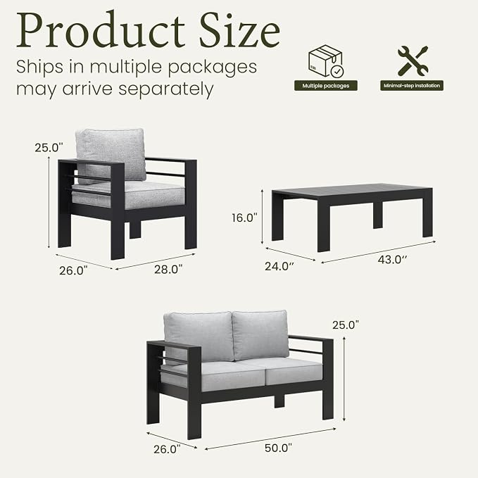 LayinSun Outdoor Aluminum Furniture Set, 4 Pieces Patio Sectional Conversation - Image 8