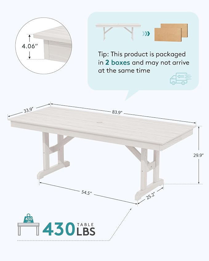 SERWALL Outdoor Large HDPE Dining Table, All Weather HDPE Outdoor Furniture - Image 2