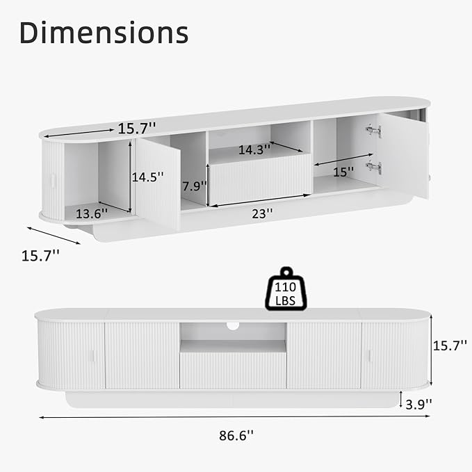 86.61'' Tambour TV Stand for 55-85 Inch, Modern Entertainment Center - Image 2