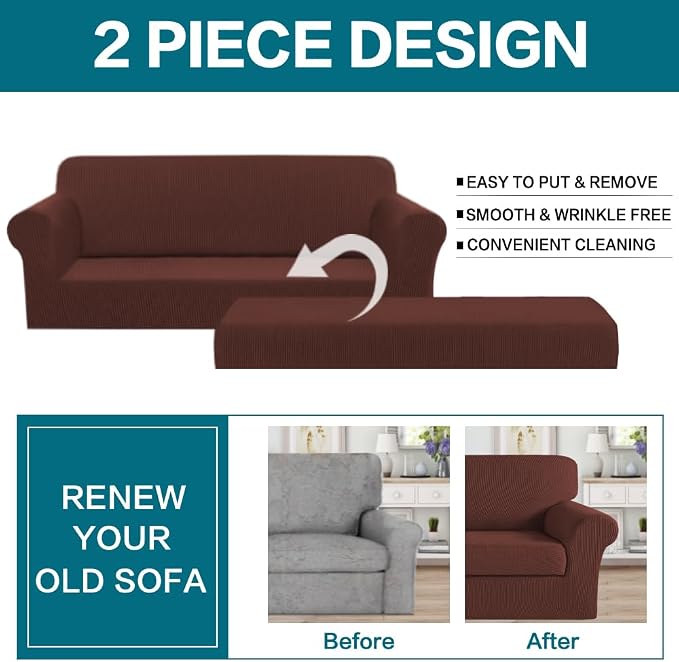 Turquoize Stretch Sofa Slipcover 2 Pieces Sofa Cover Couch Cover - Image 3