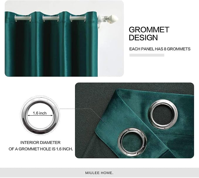 MIULEE Christmas Dark Green Velvet Curtains Room Darkening Blackout Solid - Image 2