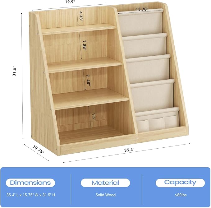 EXPERLAM Kids Bookshelf and Toy Storage Organizer, 4 Tier Wooden Kids Book Shelf - Image 2