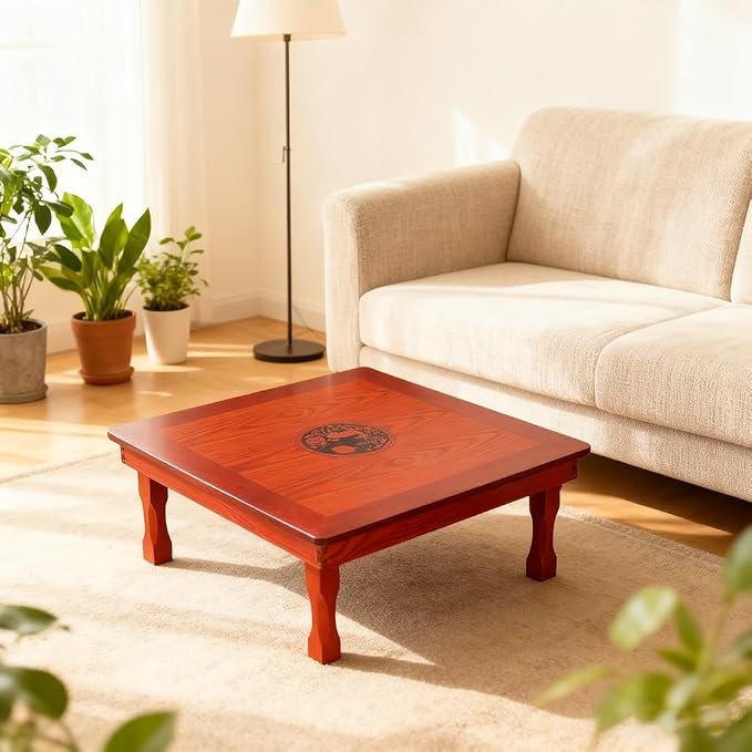 Folding Coffee Table, Square Wooden Low Table, Japanese Floor Sitting Tables - Image 5