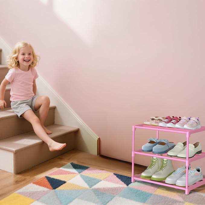 HITHIM 3-Tier Pink Shoe Racks for Women/Girls/Kids' Closet, Small Shoe Storage - Image 6