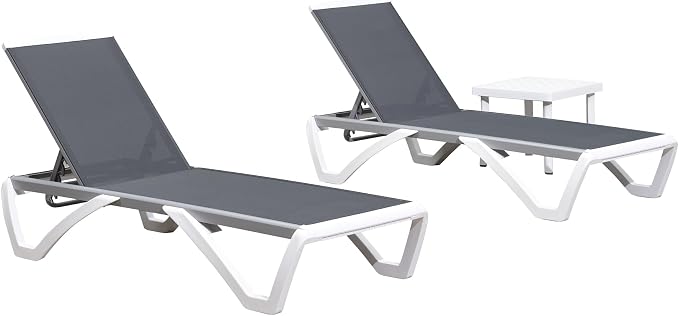 PURPLE LEAF Patio Chaise Lounge Chair Set of 3 Outside Aluminum Plastic - Image 9