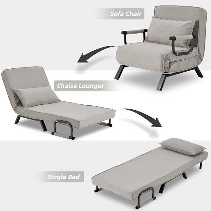 Hupmad Convertible Bed Sleeper Chair, Tri-fold Upholstered Armchair Sleeper - Image 4