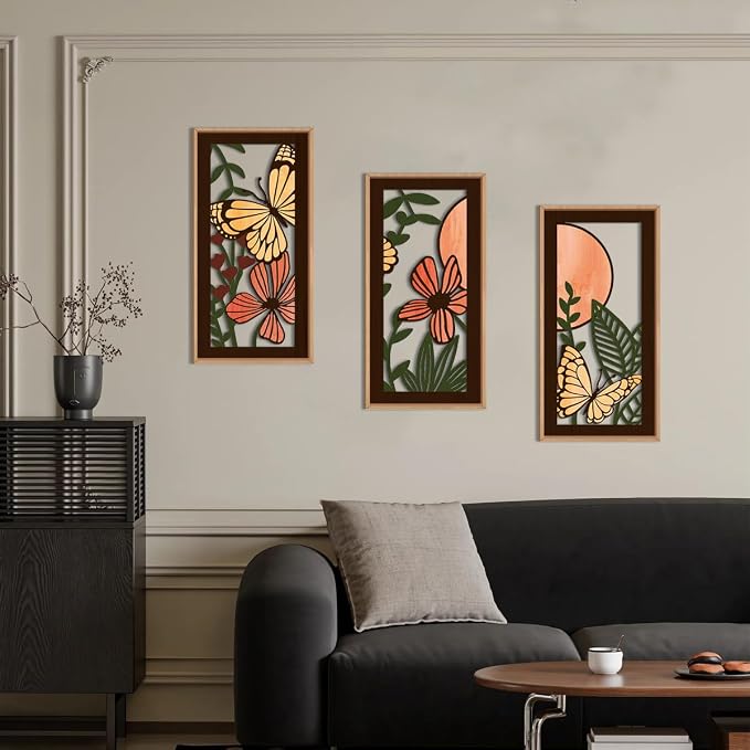 IARTTOP Wood Floral Framed Wall Art 8x16 Inch Set of 3 Abstract Green Leaf - Image 7