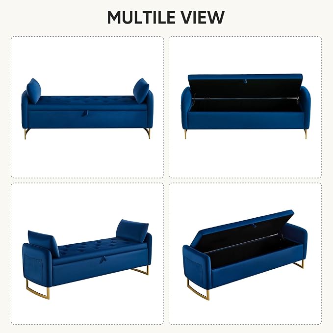 65" Storage Bench for Bedroom, Velvet End of Bed Bench, King Size Bed Benches - Image 7