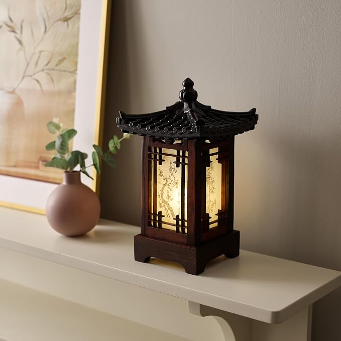 Traditional Korean Wood Lamp | Handmade Asian Oriental Table Lantern | Bedside by AntiqueAlive