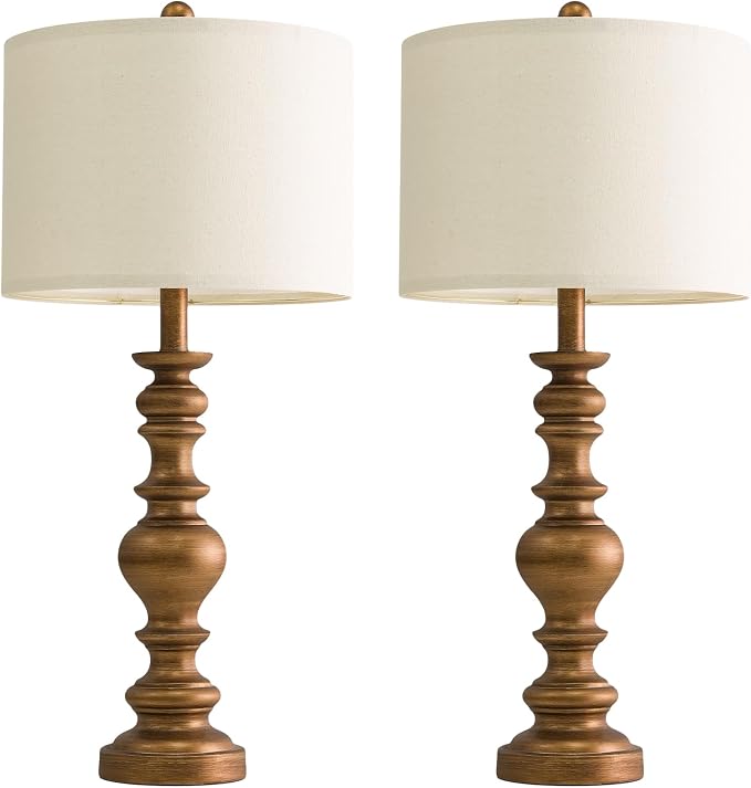 BOBOMOMO 27" Antique Gold Table Lamps Set of 2, Elegant Large Resin Lamps - Image 6