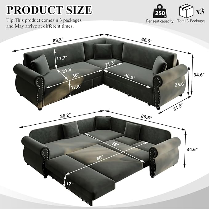 88.2" Sectional Sleeper Sofa - Image 3