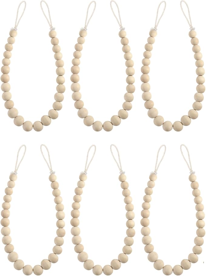 Hion 6 Pcs Boho Curtain Tiebacks, Wood Beads Curtain Holdbacks, Outdoor by Hion