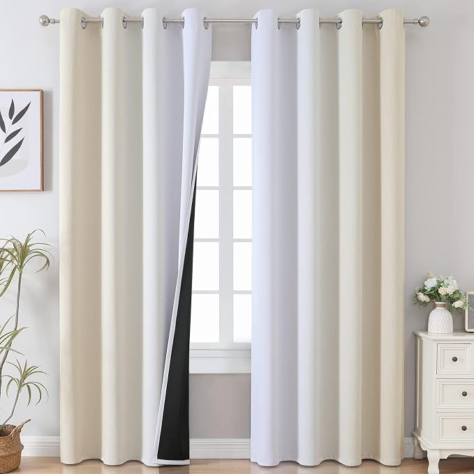 Estelar Textiler Beige and Greyish White Ombre Blackout Curtains 90 Inch Length by ESTELARTEXTILER