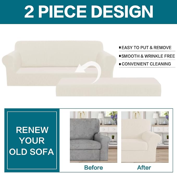 Turquoize Stretch Sofa Slipcover 2 Pieces Sofa Cover Couch Cover - Image 3