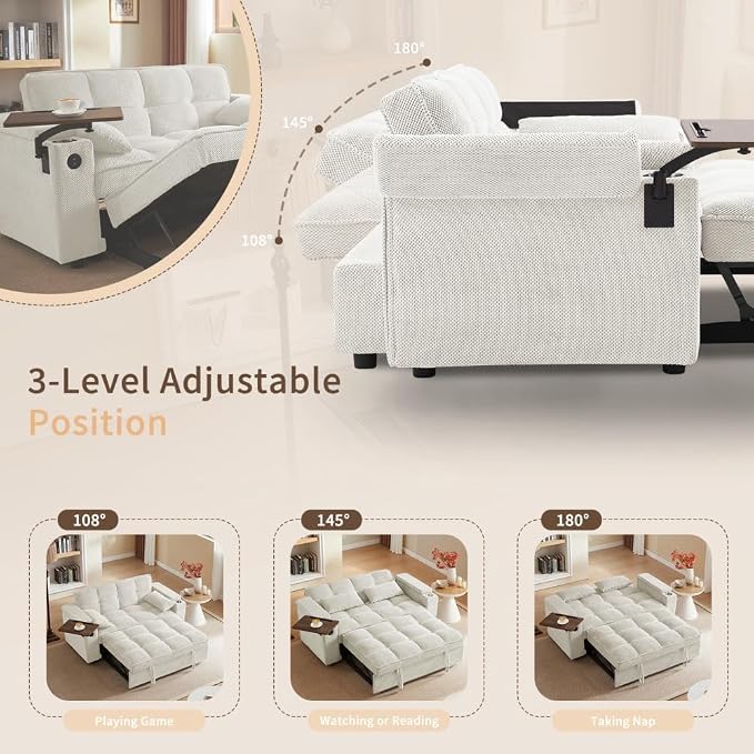 oaaktu Large Size Convertible Sleeper Sofa Bed, Polka dot Velvet Pull Out Futon - Image 5