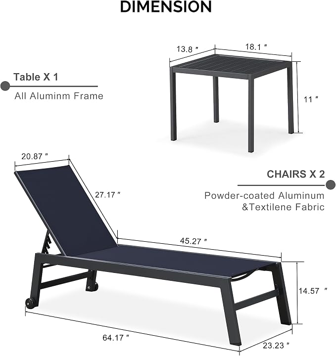 PURPLE LEAF Patio Chaise Lounge Set 2 Pieces Textilene Pool Lounge Chairs - Image 2