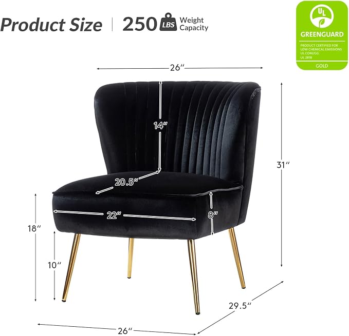 HULALA Home Velvet Accent Chair Set of 2, Modern Armless Upholstered Side Chair - Image 2