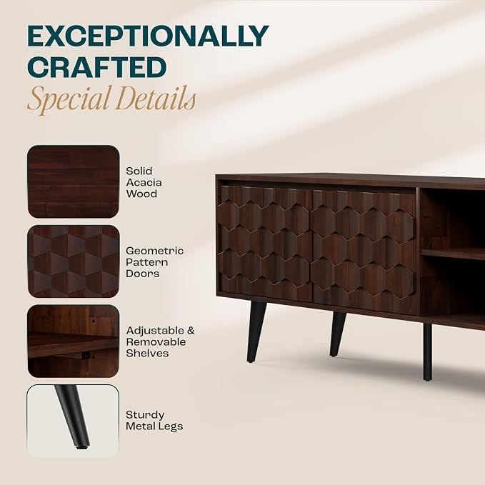 Bme Georgina 65 Inch Solid Wood TV Stand, Under 10 Minutes Assembly - Image 4