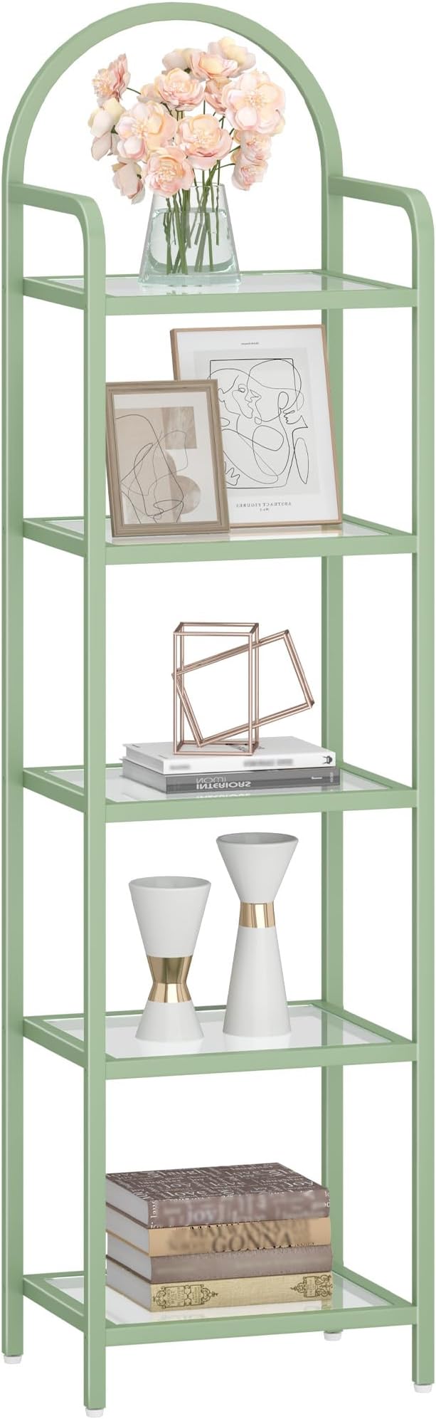 Hzuaneri Bookcase Bookshelf, Tempered Glass Bookshelves, Slim Shelving Unit - Image 8