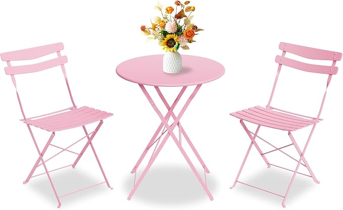 GarveeLife 3 Piece Patio Bistro Set, Folding Patio Bistro Table and Chairs Set by GarveeLife