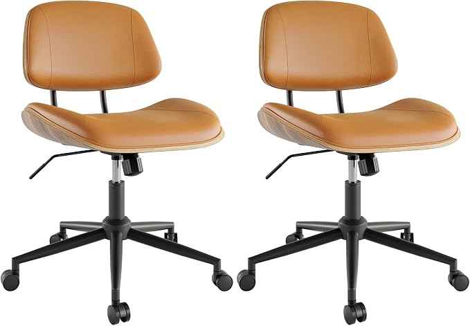 Armless Office Chair with Wheels, PU Leather Adjustable Height Desk Chair by BERYTH