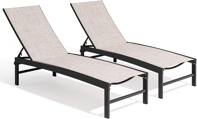 Crestlive Products Chaise Lounge Chair Outdoor Set of 2, Adjustable 5 Positions by CrestliveProducts
