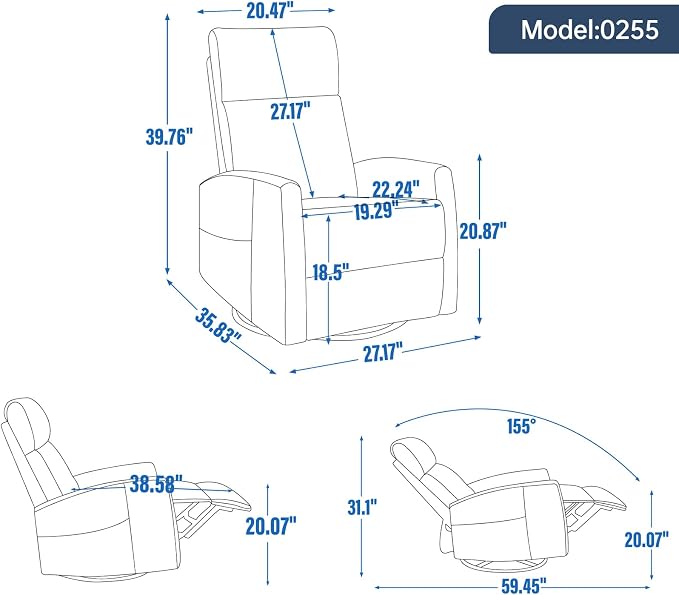 Trustyue Swivel Rocker Recliner Chair, 360° Swivel Recliner - Image 2