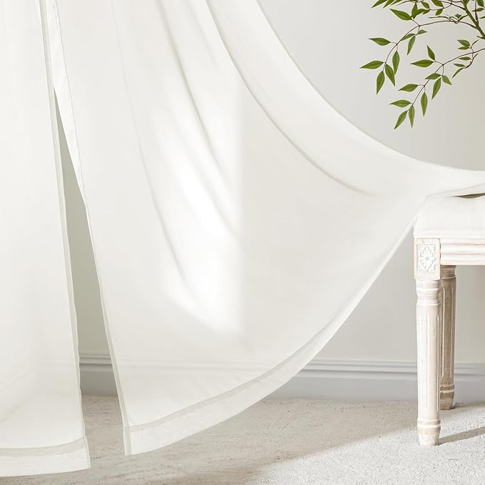 MIULEE Ivory Sheer Curtains 84 Inches Long, 4 Panels Set, Light Filtering Rod - Image 6