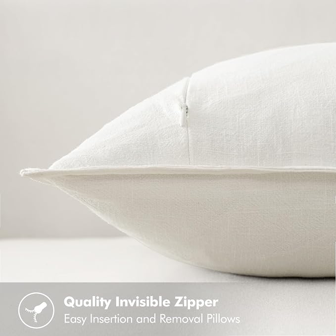 MIULEE Decorative Linen Euro Sham Pillow Covers 22x22 Inch Cream White Boho - Image 3