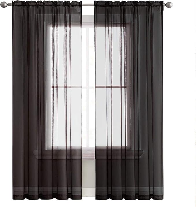 SpaceDresser Black Sheer Curtains 4 Panels Rod Pocket Semi-Sheer Curtain 45 - Image 3
