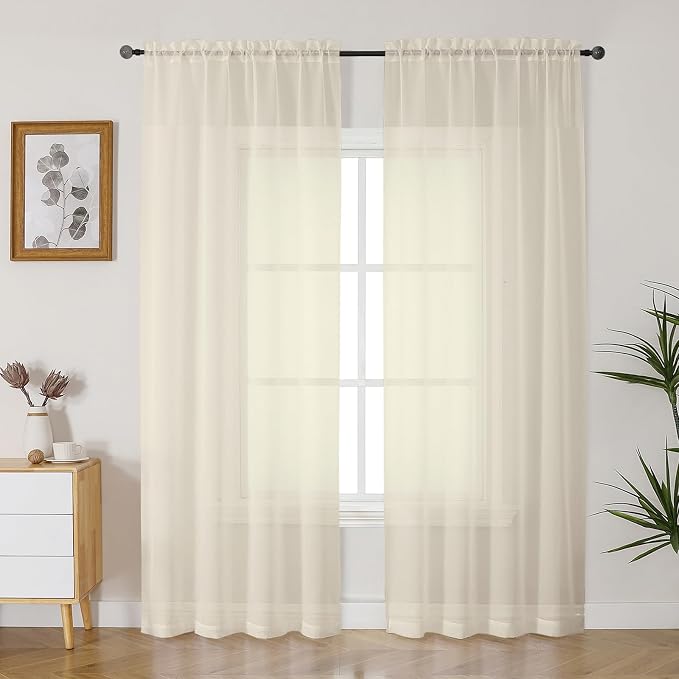 Gwine Cream Sheer Curtains 84 Inches Long 2 Panels Set, Voile Light Filtering by Gwine