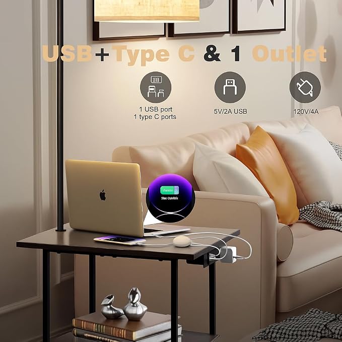 PESRAE Floor Lamp with Table, End Tables with Charging Station, 3 Color - Image 2