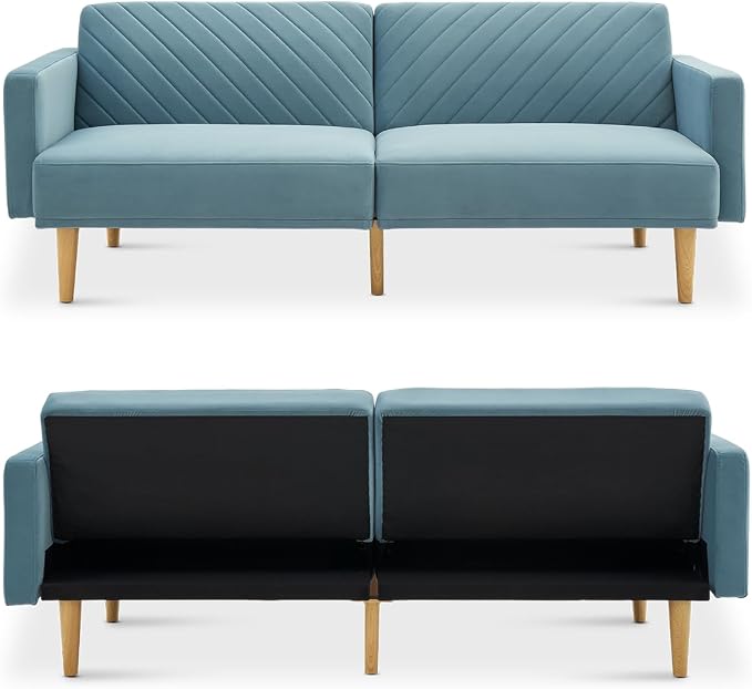 mopio 76.4" Futon Sofa Bed, Sleeper Sofa, Mid Century Modern Futon Couch - Image 9