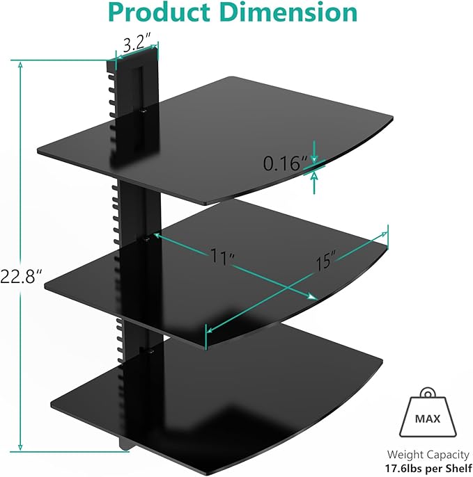 WALI Floating TV Shelf, 3 Tier Glass Projector Shelf - Image 3