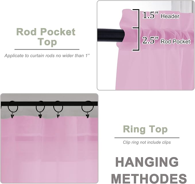 OWENIE Pink Sheer Curtain 90 Inches Long 2 Panels Set, Solid Filmy Drapes - Image 5