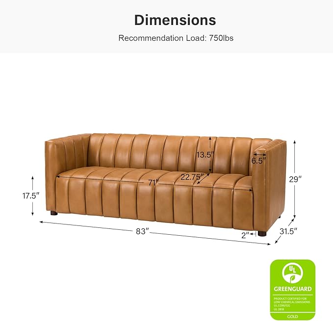 HULALA HOME 83" Genuine Leather Sofa - Image 2