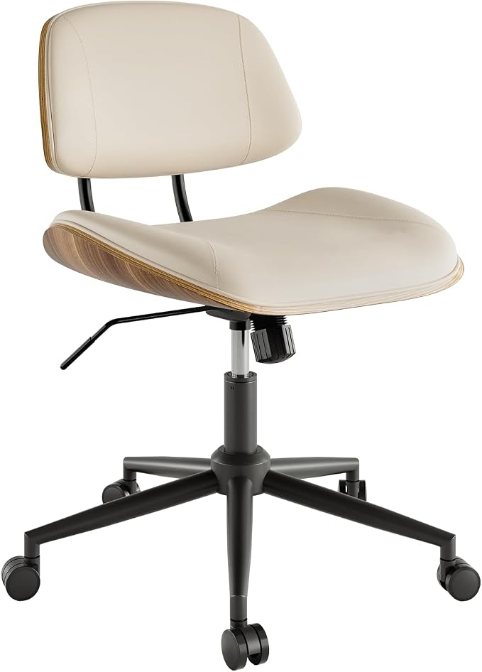 Armless Office Chair with Wheels, PU Leather Adjustable Height Desk Chair - Image 8