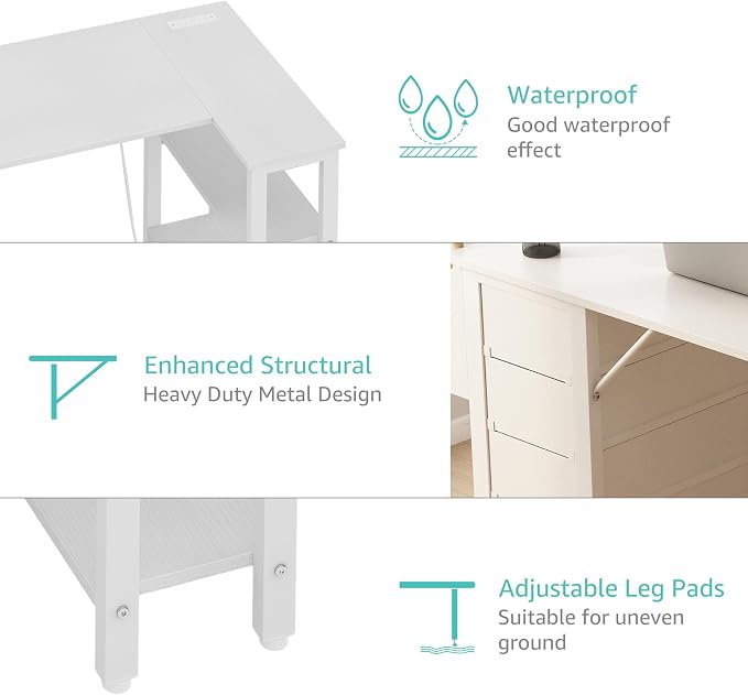 Lufeiya White L Shaped Computer Desk - Image 9